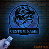 Personalized Fishing Metal Sign Custom Funny Bass Fish LED Wall Art Outdoor Fishing Cabin Decor Fisherman Name Sign