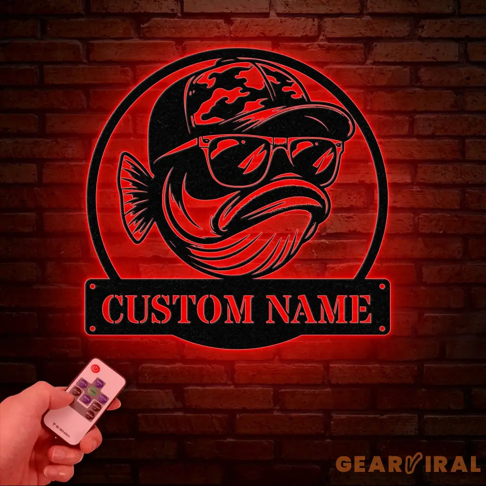 Personalized Fishing Metal Sign Custom Funny Bass Fish LED Wall Art Outdoor Fishing Cabin Decor Fisherman Name Sign