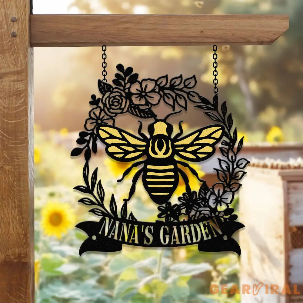 Personalized Floral Bee Sign Custom Metal Bee Decor Custom Garden Sign Gift for Gardener Bee Keeper Honey Bee Wall Art
