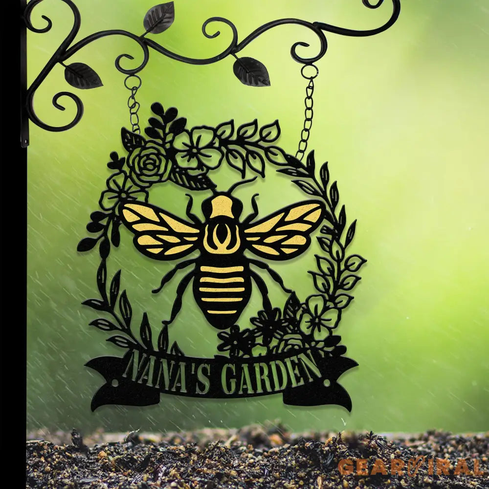 Personalized Floral Bee Sign Custom Metal Bee Decor Custom Garden Sign Gift for Gardener Bee Keeper Honey Bee Wall Art