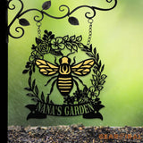 Personalized Floral Bee Sign Custom Metal Bee Decor Custom Garden Sign Gift for Gardener Bee Keeper Honey Bee Wall Art