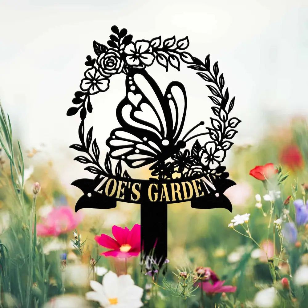 Personalized Floral Butterfly Garden Sign Custom Name Stake Metal Garden Decor Gardener’s Name Plaque Yard Art Gift for