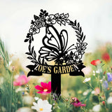 Personalized Floral Butterfly Garden Sign Custom Name Stake Metal Garden Decor Gardener’s Name Plaque Yard Art Gift for