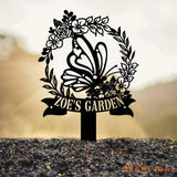 Personalized Floral Butterfly Garden Sign Custom Name Stake Metal Garden Decor Gardener’s Name Plaque Yard Art Gift for