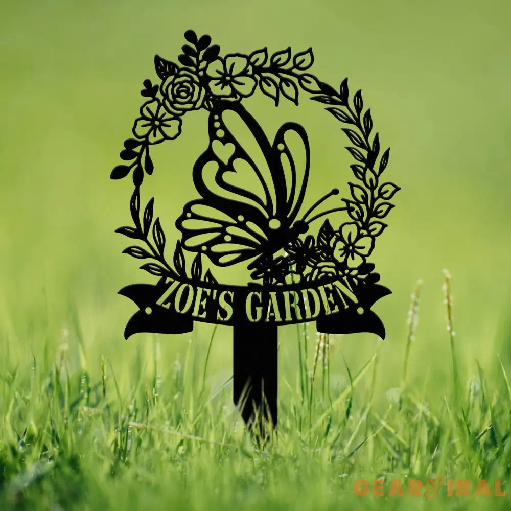 Personalized Floral Butterfly Garden Sign Custom Name Stake Metal Garden Decor Gardener’s Name Plaque Yard Art Gift for