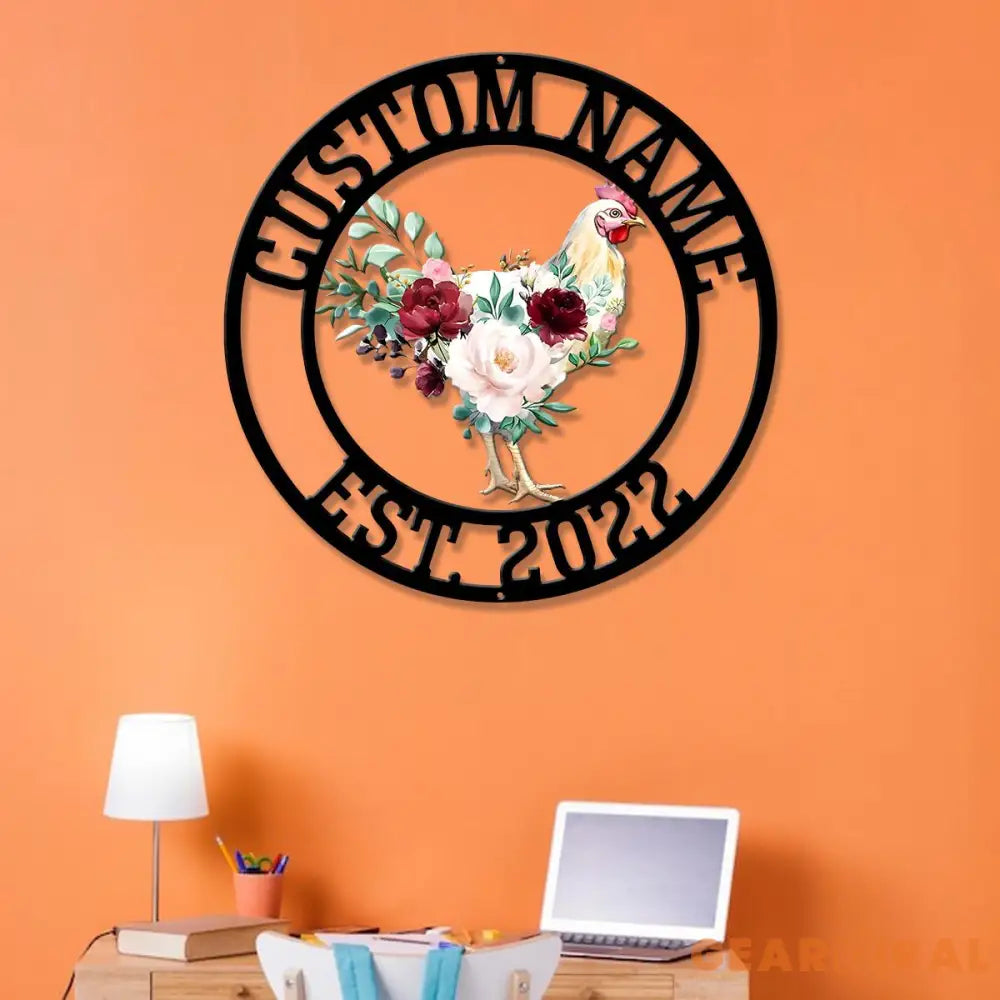 Personalized Floral Chicken Coop Sign with Led Light Hen House Coop Sign Farm Metal Sign Metal Chicken Coop Sign Custom
