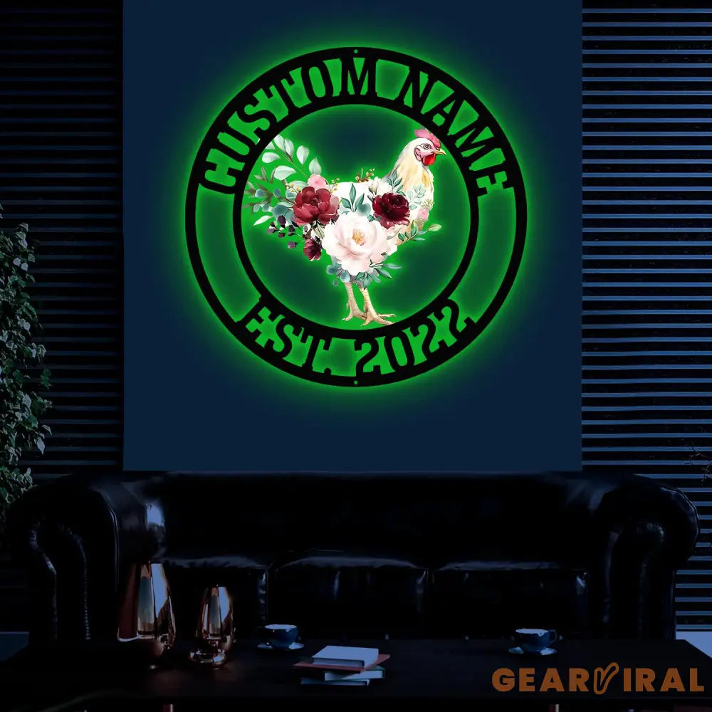 Personalized Floral Chicken Coop Sign with Led Light Hen House Coop Sign Farm Metal Sign Metal Chicken Coop Sign Custom