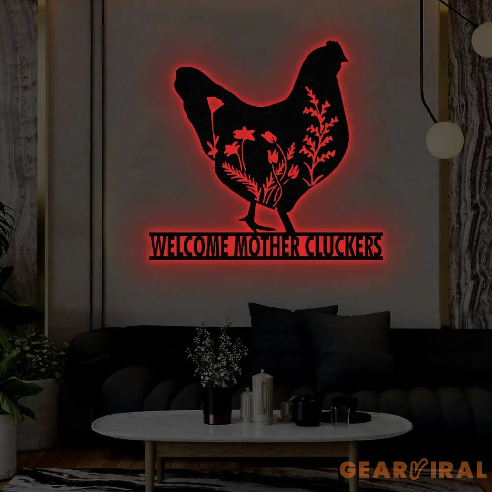 Personalized Floral Chicken Farm Metal Sign with LED Lights Outdoor Decor Farmer Gift Home Decor Custom Metal Sign