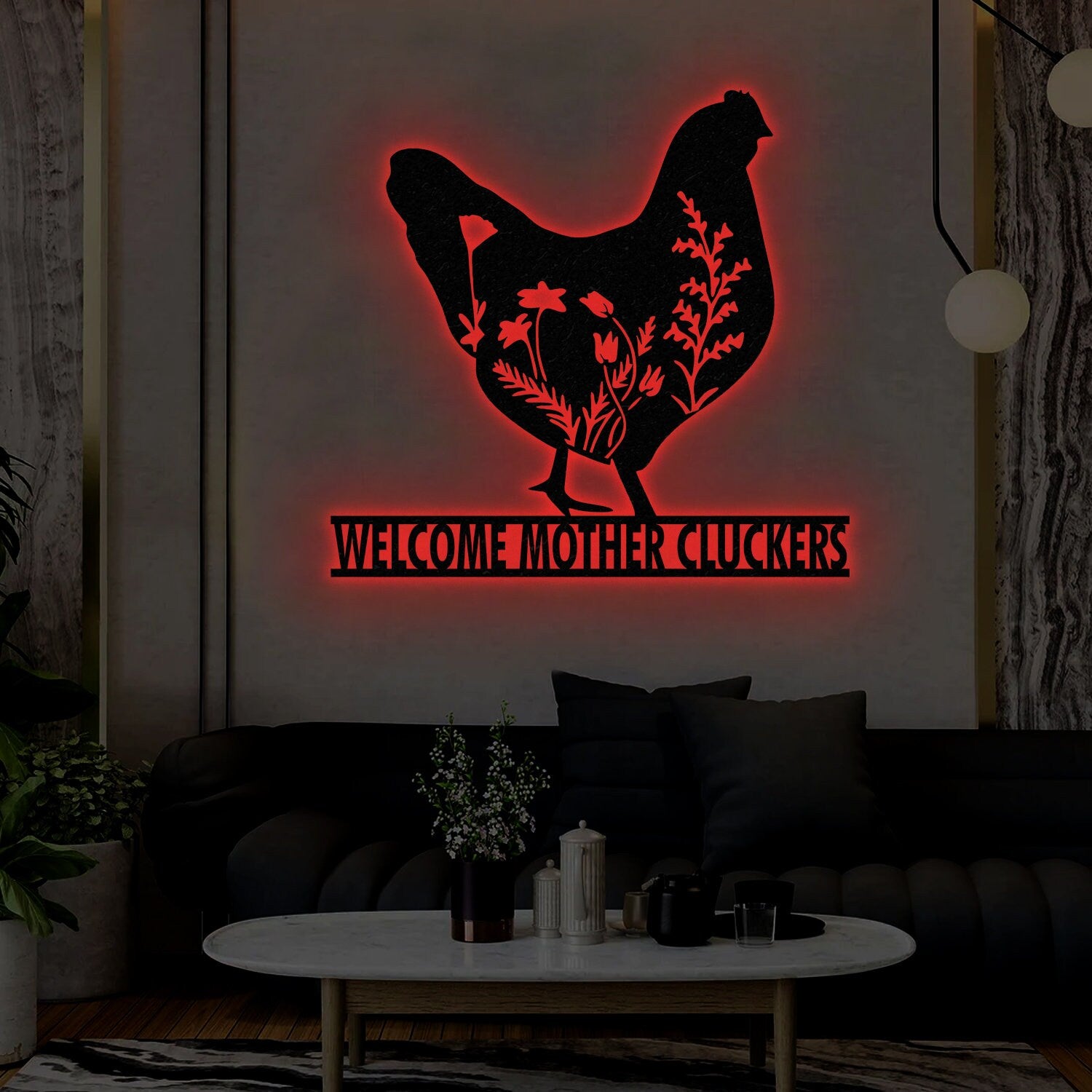 Personalized Floral Chicken Farm Metal Sign with LED Lights, Outdoor Decor, Farmer Gift, Home Decor, Custom Metal Sign