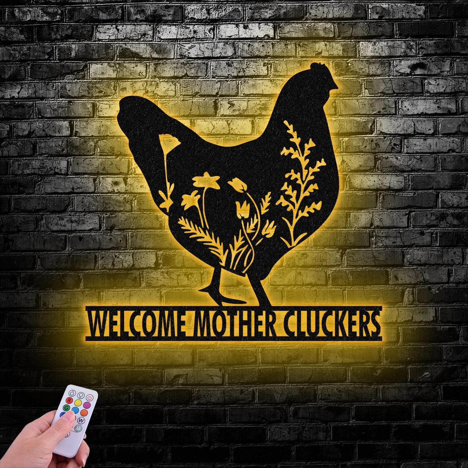 Personalized Floral Chicken Farm Metal Sign with LED Lights, Outdoor Decor, Farmer Gift, Home Decor, Custom Metal Sign