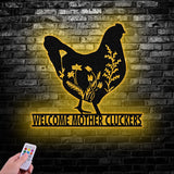 Personalized Floral Chicken Farm Metal Sign with LED Lights, Outdoor Decor, Farmer Gift, Home Decor, Custom Metal Sign