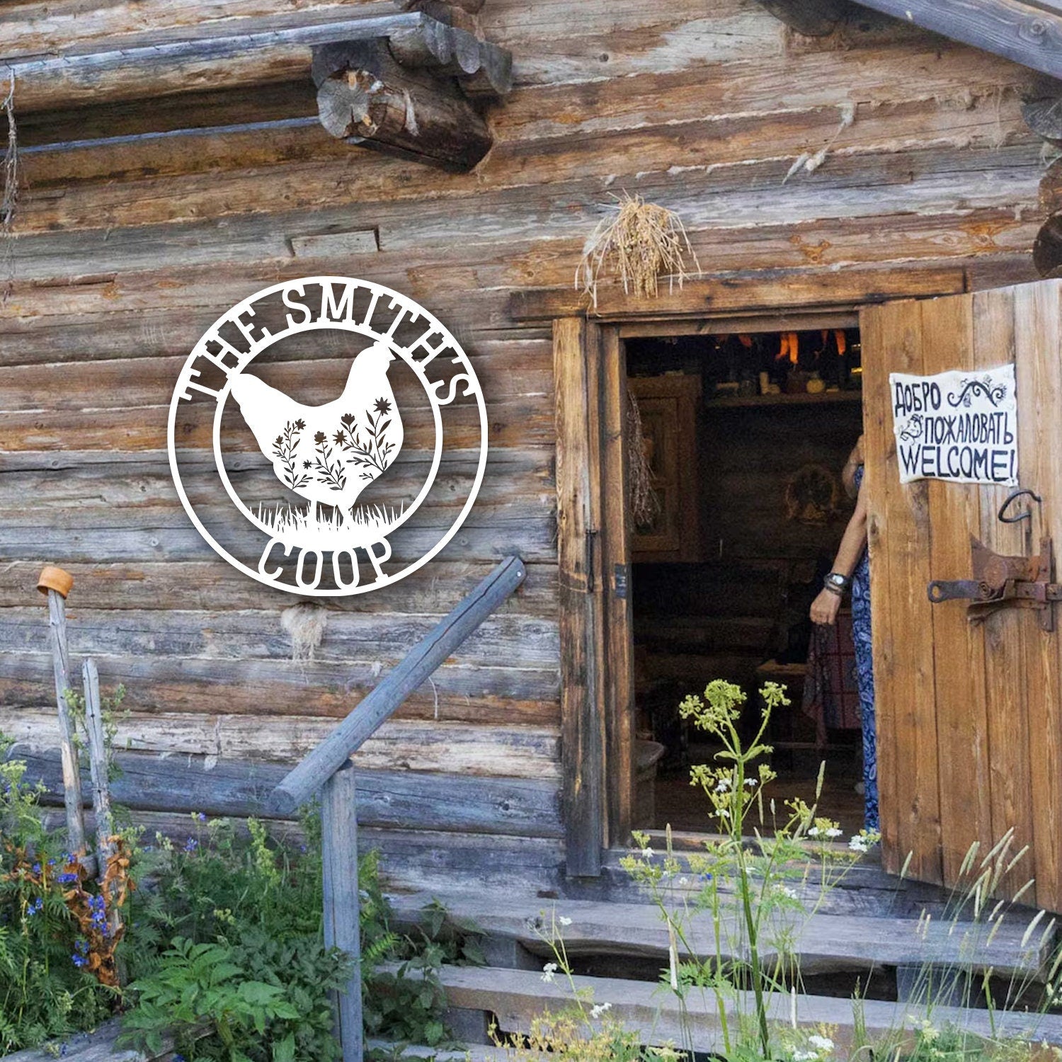 Personalized Floral Chicken Farm Sign, Hen House Decor, Chicken Coop Sign, Outdoor Decor, Farmer Gift, Farm Sign, Hen House Sign, Coop Decor