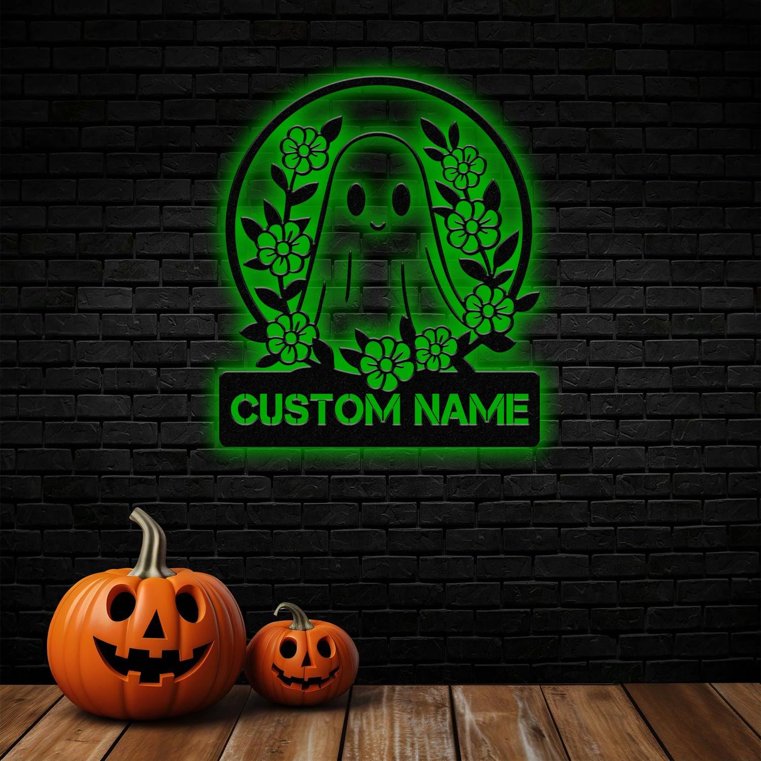 Personalized Floral Cute Ghost Halloween Metal Wall Art Led Light, Custom Halloween Sign, Halloween Party Decor, Custom Metal Fall Autumn