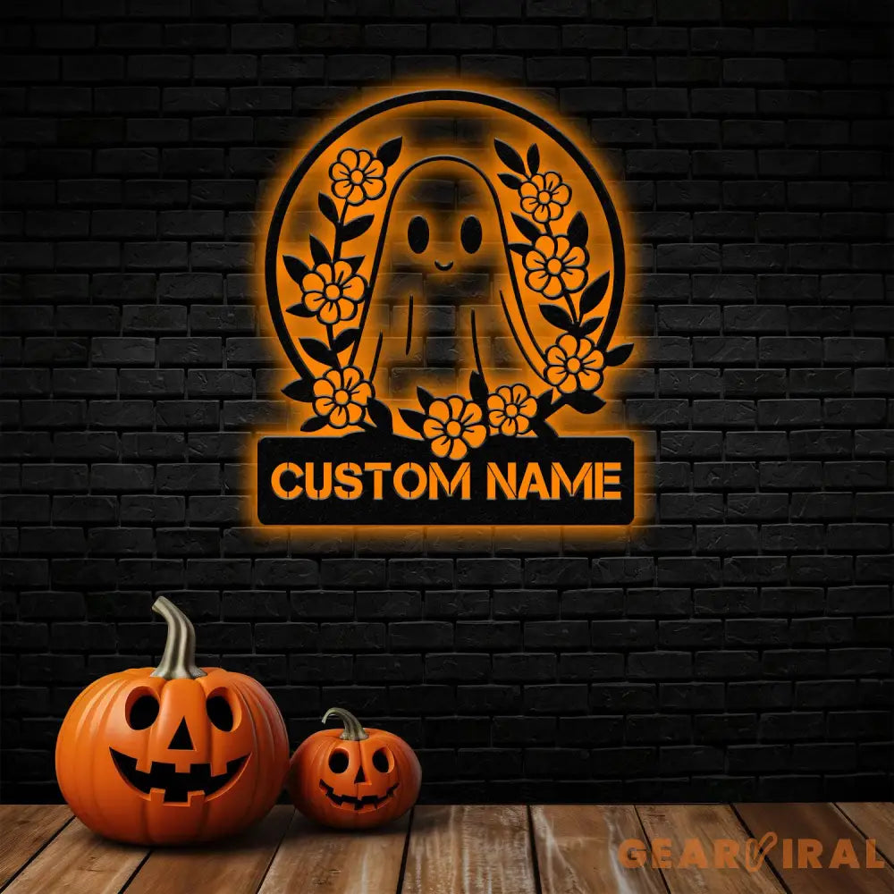 Personalized Floral Cute Ghost Halloween Metal Wall Art Led Light Custom Halloween Sign Halloween Party Decor Custom