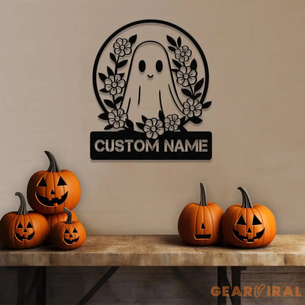 Personalized Floral Cute Ghost Halloween Metal Wall Art Led Light Custom Halloween Sign Halloween Party Decor Custom