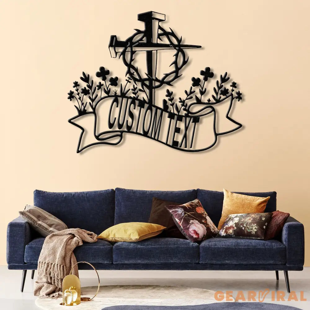 Personalized Floral Faith Cross Metal Sign Custom Family Last Name Wall Art Christian Front Door or House Decor Cross