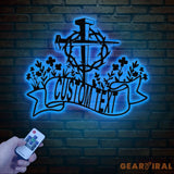 Personalized Floral Faith Cross Metal Sign Custom Family Last Name Wall Art Christian Front Door or House Decor Cross