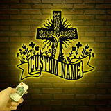 Personalized Floral Faith Cross Metal Sign Custom Family Last Name Wall Art Christian Front Door or House Decor Cross