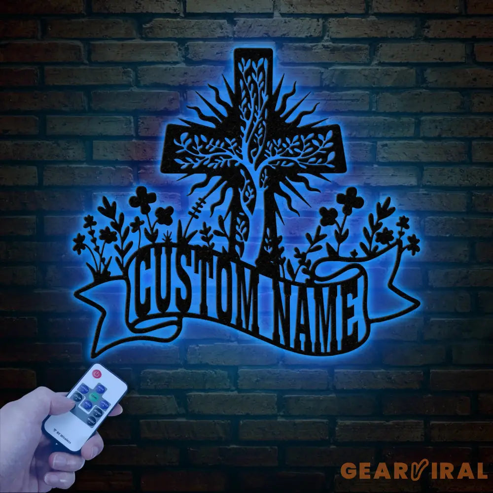 Personalized Floral Faith Cross Metal Sign Custom Family Last Name Wall Art Christian Front Door or House Decor Cross