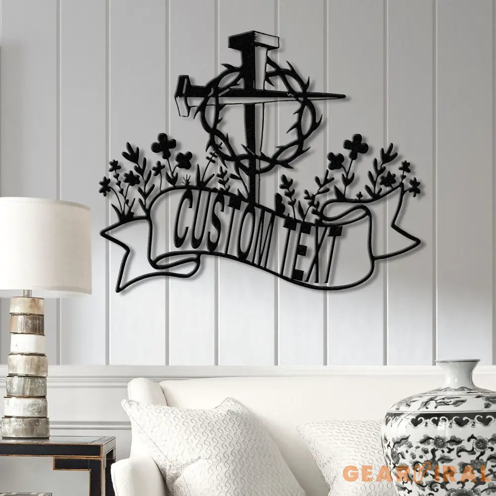 Personalized Floral Faith Cross Metal Sign Custom Family Last Name Wall Art Christian Front Door or House Decor Cross