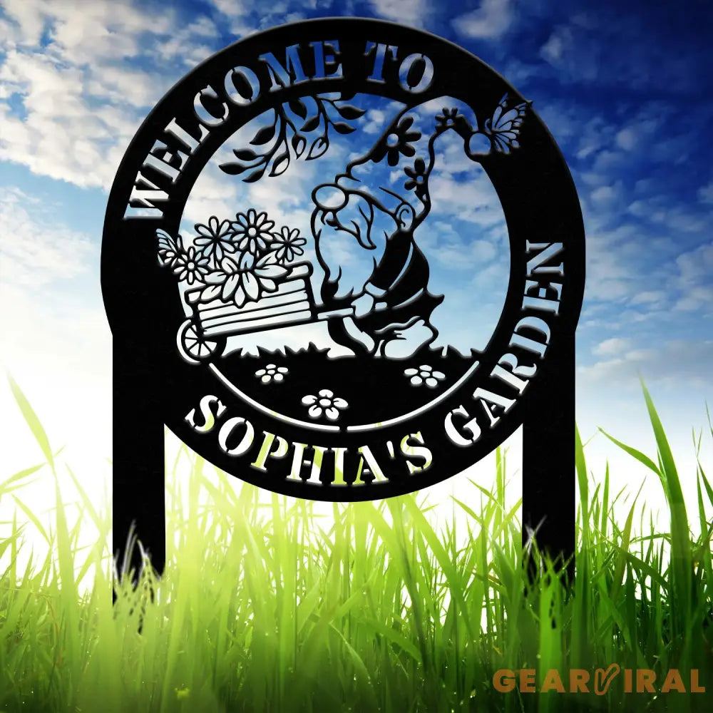 Personalized Floral Garden Gnome Yard Stake Custom Gnome Gifts Gnome Metal Art Yard Decor Outdoor Lawn Decor Garden