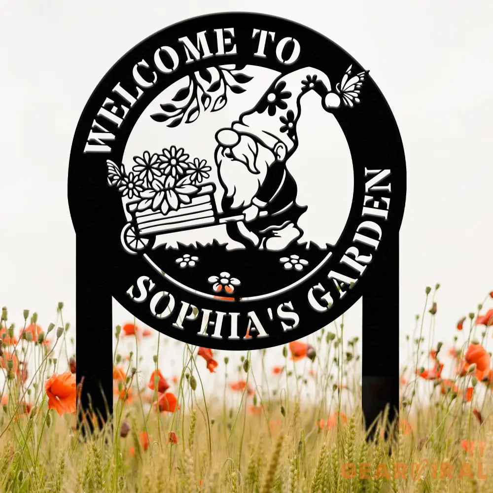 Personalized Floral Garden Gnome Yard Stake Custom Gnome Gifts Gnome Metal Art Yard Decor Outdoor Lawn Decor Garden