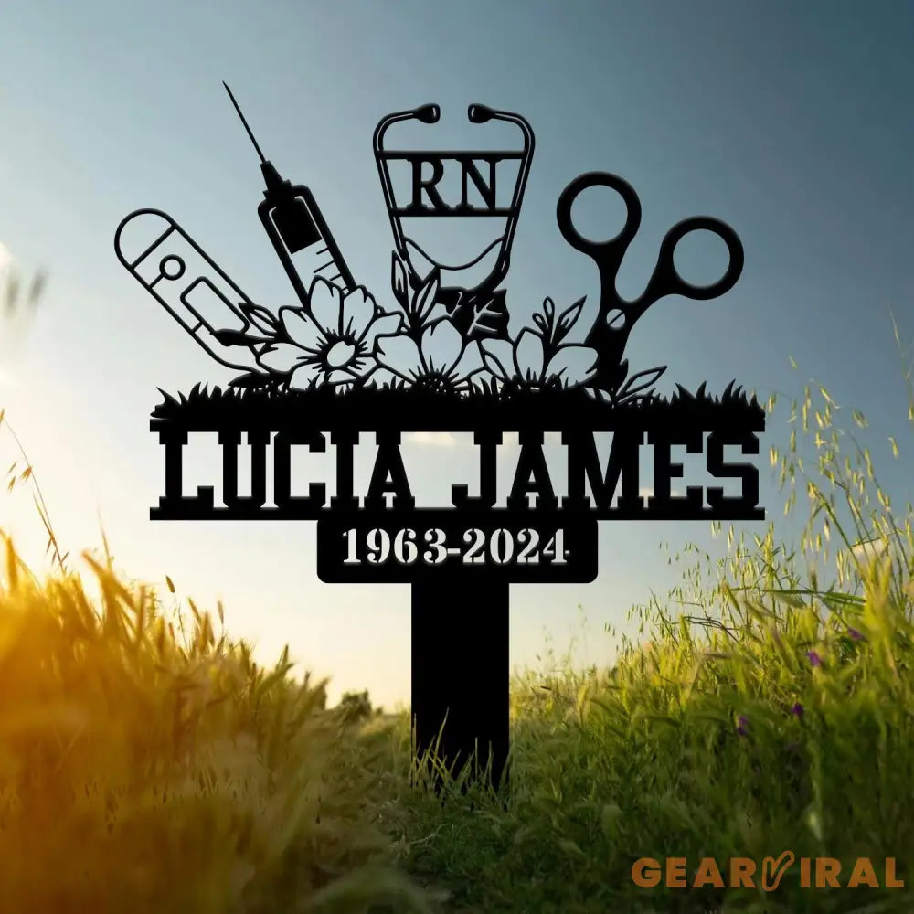 Personalized Floral Heart Stethoscope Nursing Memorial Plaque Stake Sympathy Sign Grave Marker Remembrance Stake,