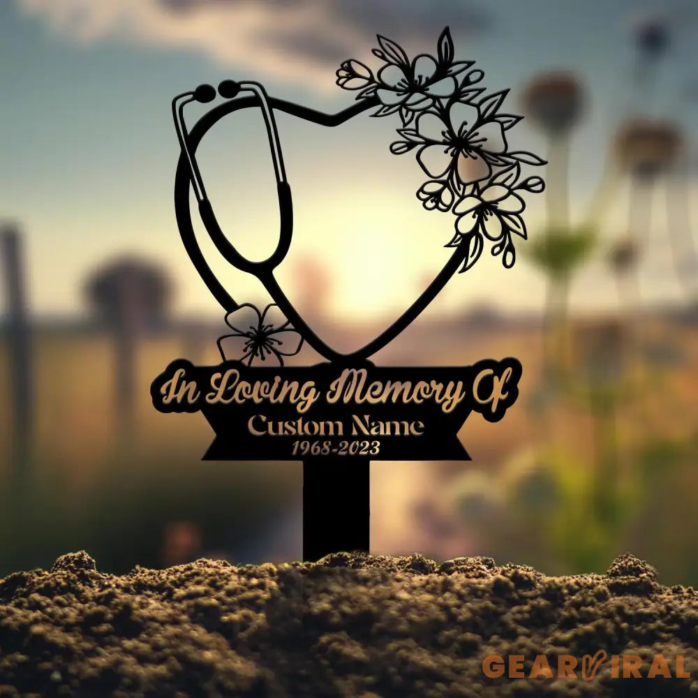 Personalized Floral Heart Stethoscope Nursing Memorial Plaque Stake Sympathy Sign Grave Marker Remembrance Stake,