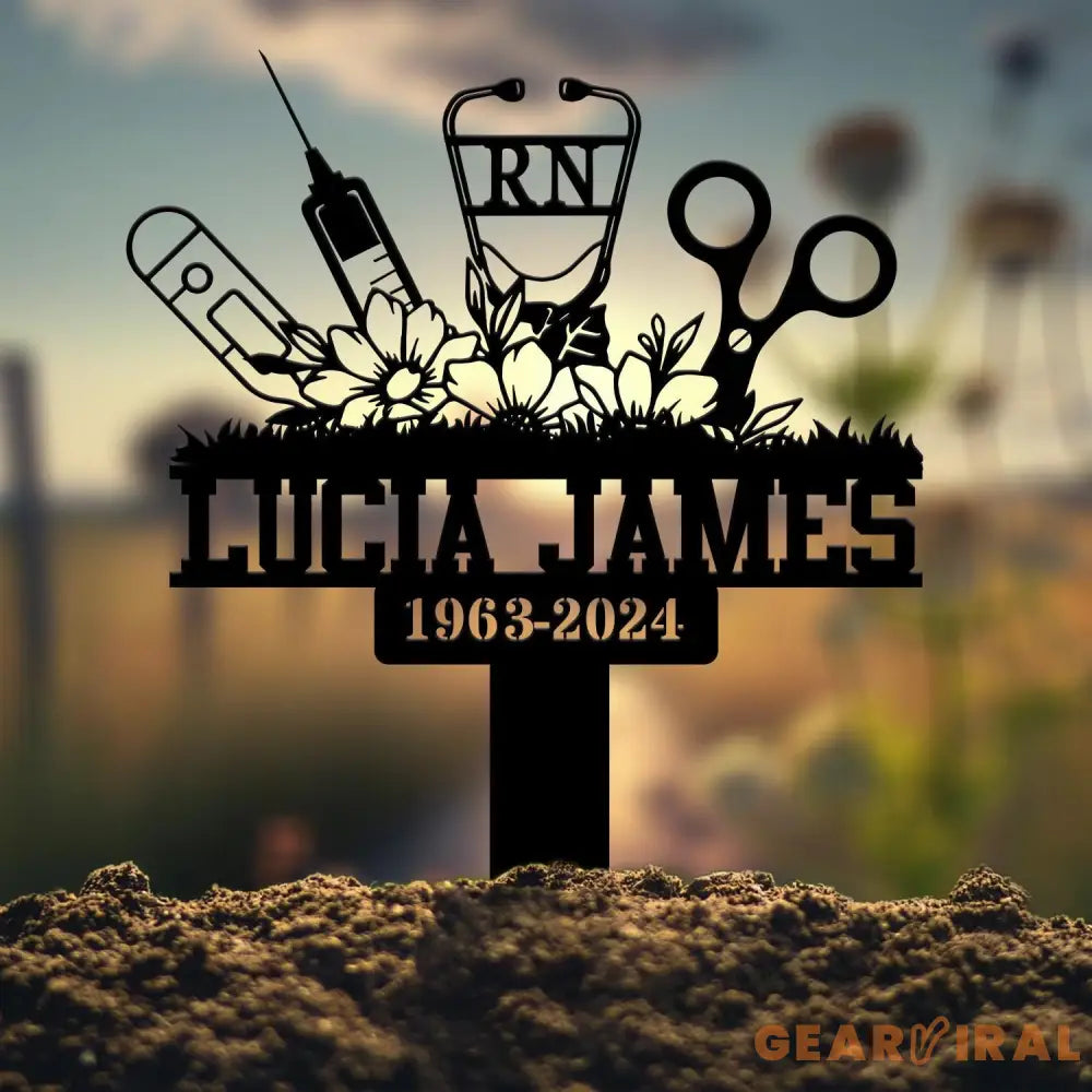 Personalized Floral Heart Stethoscope Nursing Memorial Plaque Stake Sympathy Sign Grave Marker Remembrance Stake,