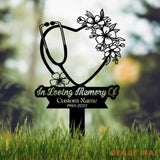 Personalized Floral Heart Stethoscope Nursing Memorial Plaque Stake Sympathy Sign Grave Marker Remembrance Stake,