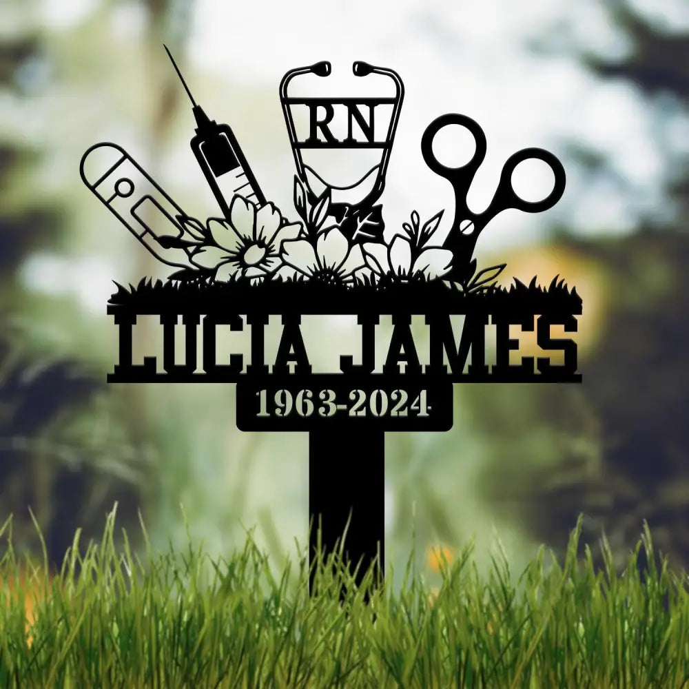 Personalized Floral Heart Stethoscope Nursing Memorial Plaque Stake Sympathy Sign Grave Marker Remembrance Stake,