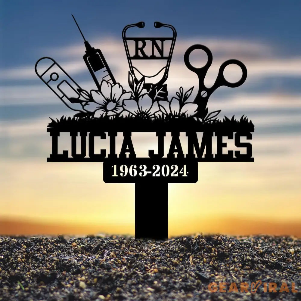 Personalized Floral Heart Stethoscope Nursing Memorial Plaque Stake Sympathy Sign Grave Marker Remembrance Stake,