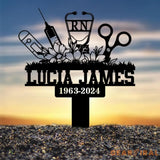 Personalized Floral Heart Stethoscope Nursing Memorial Plaque Stake Sympathy Sign Grave Marker Remembrance Stake,