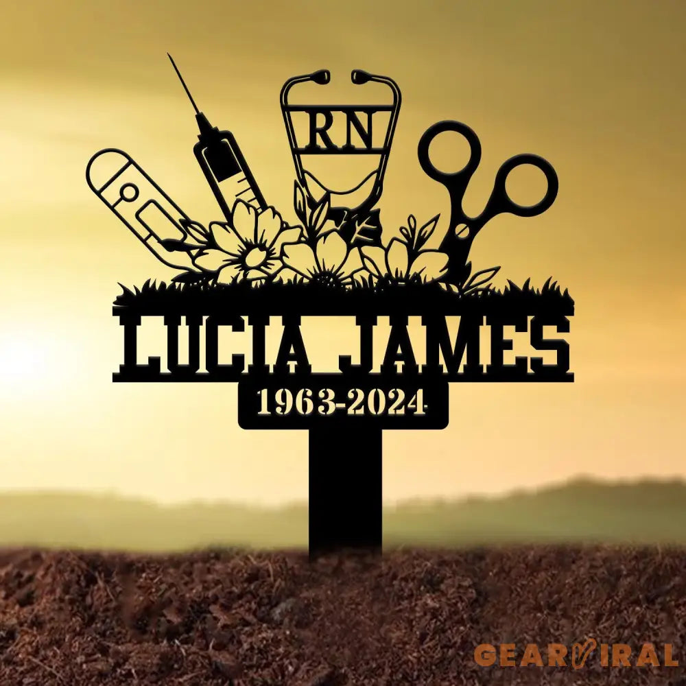 Personalized Floral Heart Stethoscope Nursing Memorial Plaque Stake Sympathy Sign Grave Marker Remembrance Stake,