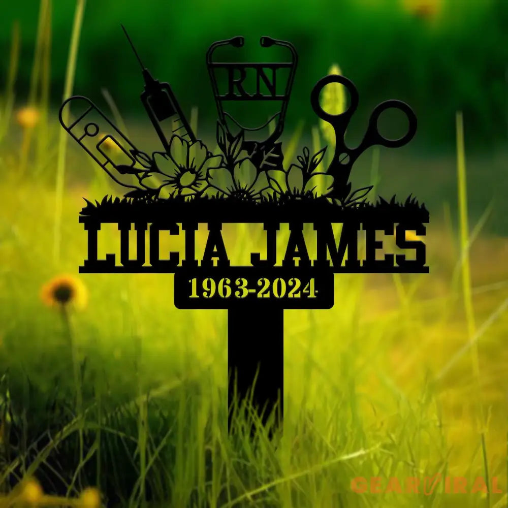 Personalized Floral Heart Stethoscope Nursing Memorial Plaque Stake Sympathy Sign Grave Marker Remembrance Stake,