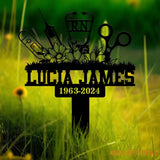 Personalized Floral Heart Stethoscope Nursing Memorial Plaque Stake Sympathy Sign Grave Marker Remembrance Stake,