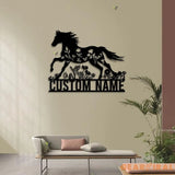 Personalized Floral Horse Farmhouse Metal Wall Art LED Light Custom Horse Flower Name Sign Home Decor Horse Barn