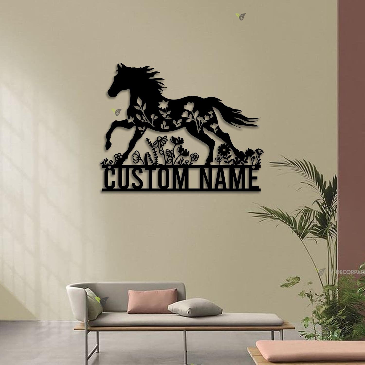 Personalized Floral Horse Farmhouse Metal Wall Art LED Light Custom Horse Flower Name Sign Home Decor Horse Barn Nursery Decoration Birthday | GearViral