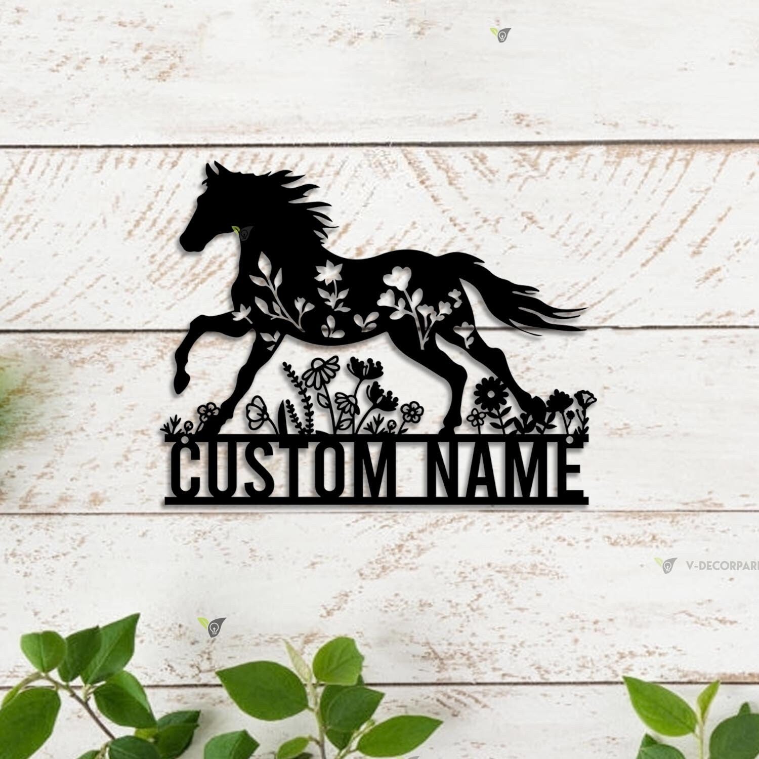 Personalized Floral Horse Farmhouse Metal Wall Art LED Light Custom Horse Flower Name Sign Home Decor Horse Barn Nursery Decoration Birthday | GearViral