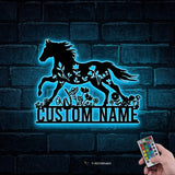 Personalized Floral Horse Farmhouse Metal Wall Art LED Light Custom Horse Flower Name Sign Home Decor Horse Barn Nursery Decoration Birthday | GearViral