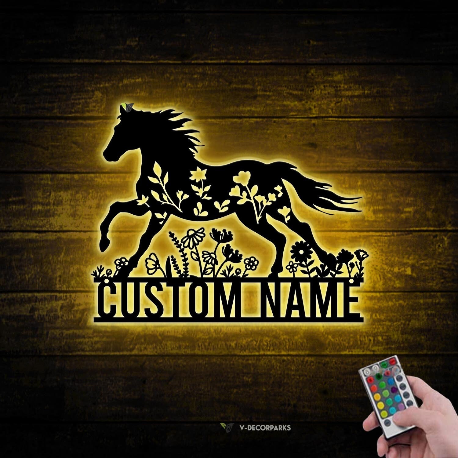 Personalized Floral Horse Farmhouse Metal Wall Art LED Light Custom Horse Flower Name Sign Home Decor Horse Barn Nursery Decoration Birthday | GearViral