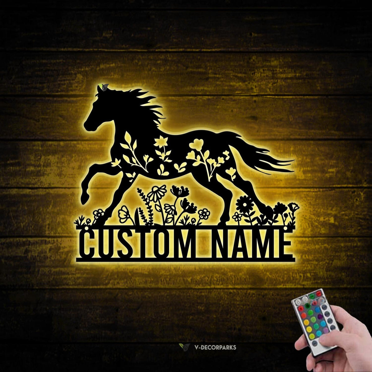 Personalized Floral Horse Farmhouse Metal Wall Art LED Light Custom Horse Flower Name Sign Home Decor Horse Barn Nursery Decoration Birthday | GearViral