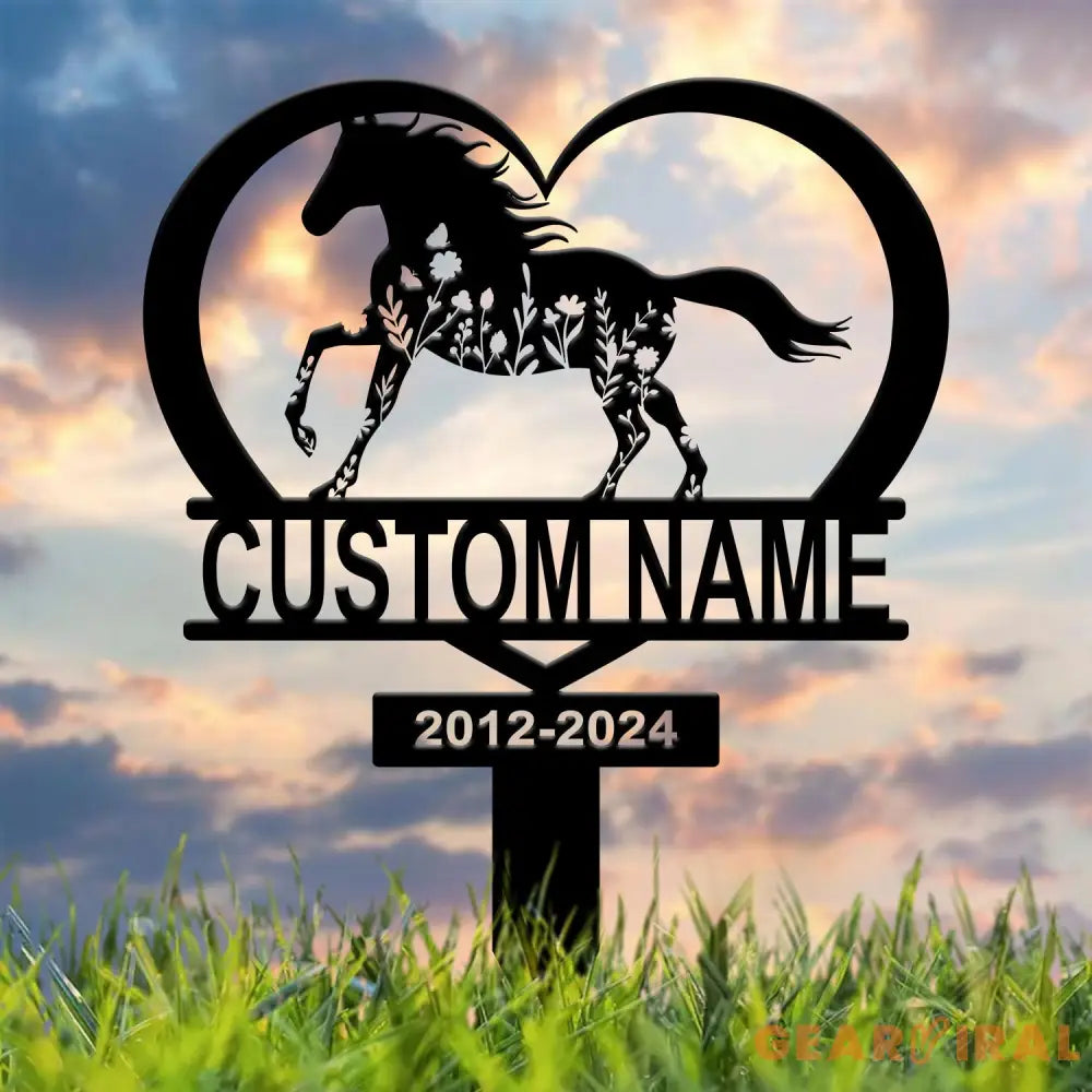 Personalized Floral Horse Heart Memorial Stake - Pet Grave Marker Sign Horse Loss Gift Sympathy Remembrance Sign for