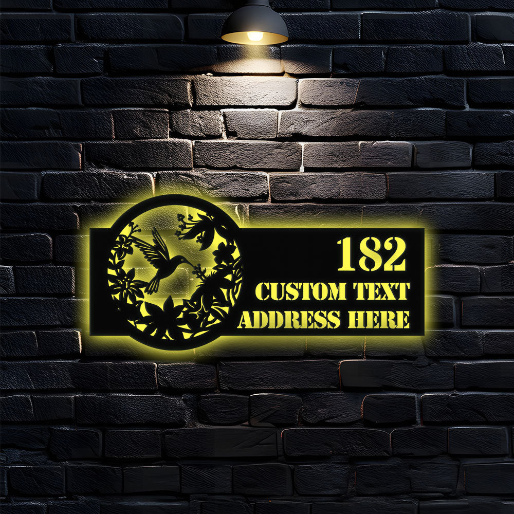 Personalized Floral hummingbird LED Metal Sign- Address Sign House Number Hanging Address - Family Name Sign - Wall Art