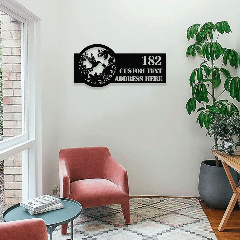 Personalized Floral hummingbird LED Metal Sign- Address Sign House Number Hanging Address - Family Name Sign - Wall Art