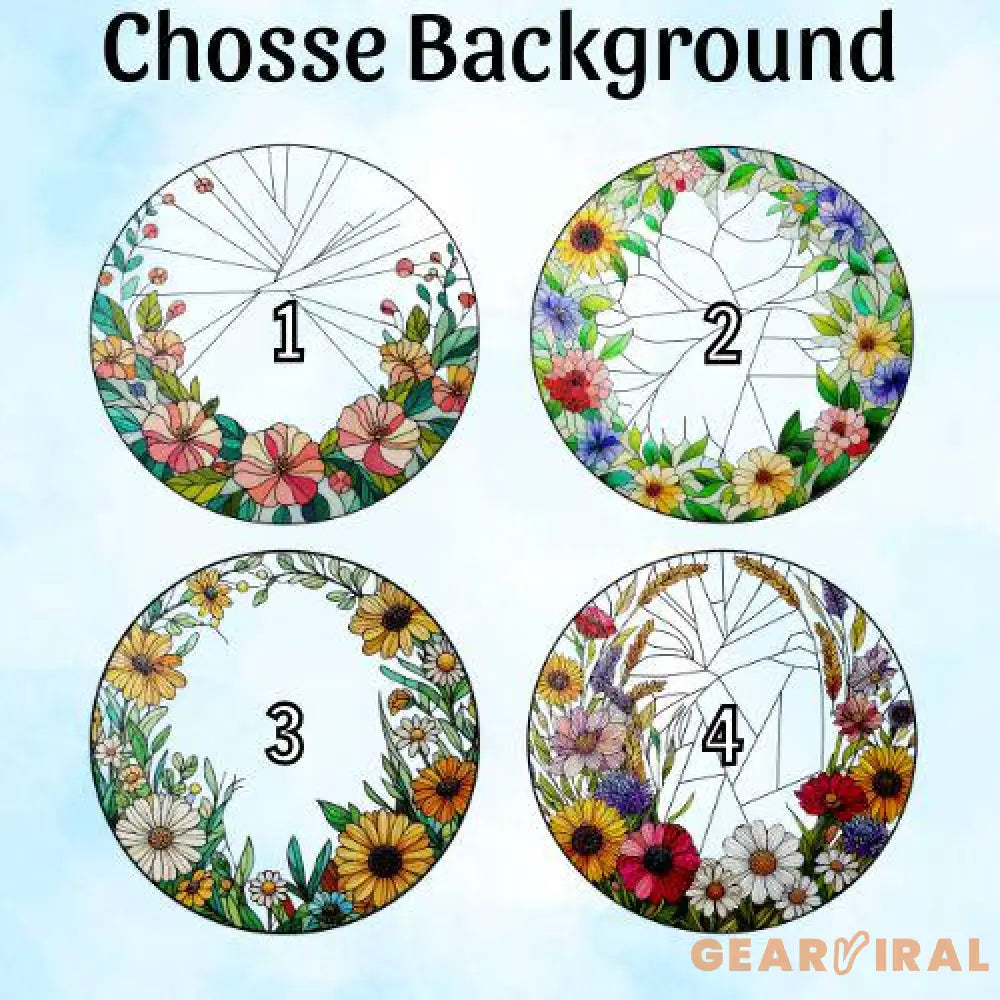 Personalized Floral Pet Portrait Stained Glass Suncatcher Custom Cat Portrait from Photo Pet Memorial Gift Pet Lover