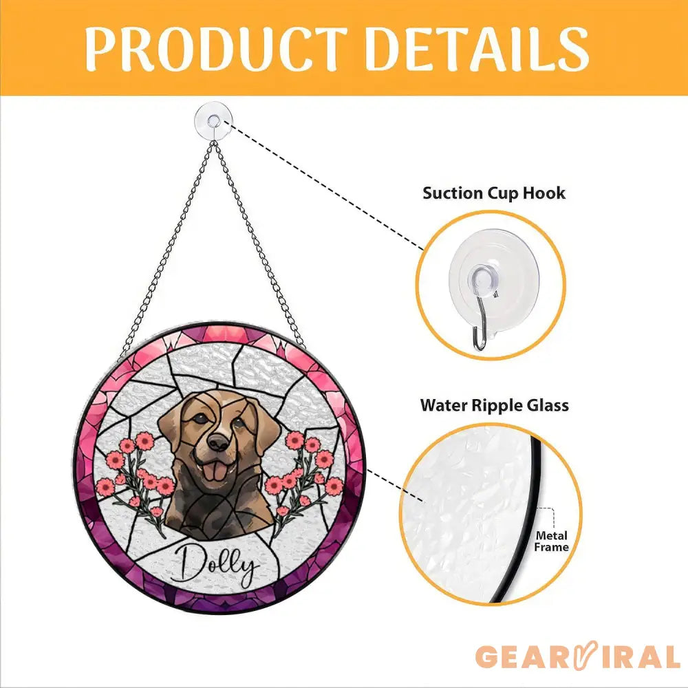 Personalized Floral Pet Portrait Stained Glass Suncatcher Custom Dog Portrait from Photo Pet Memorial Gift Pet Lover