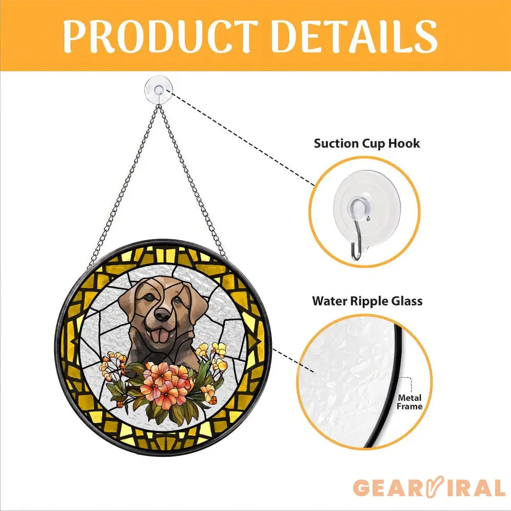 Personalized Floral Pet Portrait Stained Glass Suncatcher Custom Dog Portrait from Photo Pet Memorial Gift Pet Lover