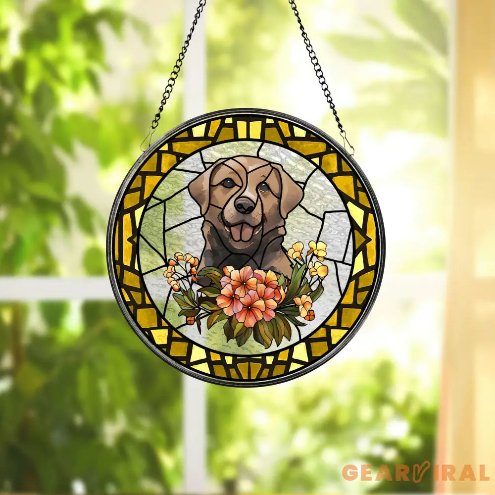 Personalized Floral Pet Portrait Stained Glass Suncatcher Custom Dog Portrait from Photo Pet Memorial Gift Pet Lover