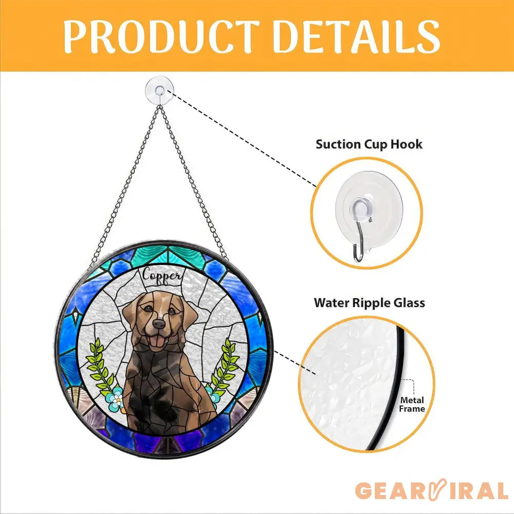 Personalized Floral Pet Portrait Stained Glass Suncatcher Custom Dog Portrait from Photo Pet Memorial Gift Pet Lover
